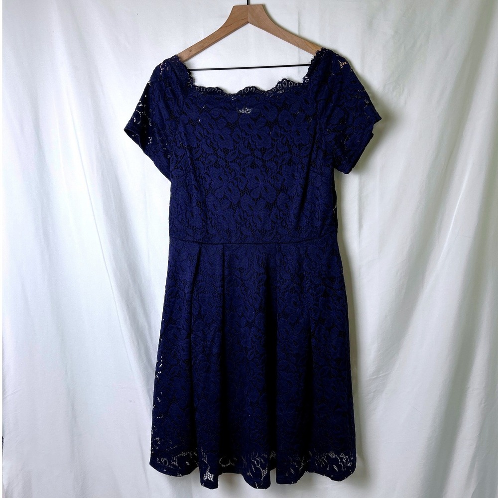 Missmay Womens Floral Lace Square Neck A-Line Cocktail Dress Size 2XL Navy Blue